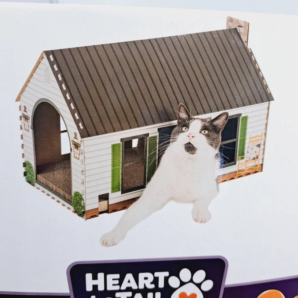 Farmhouse White House Cat or Small Animal House with Cardboard Scratching Boards